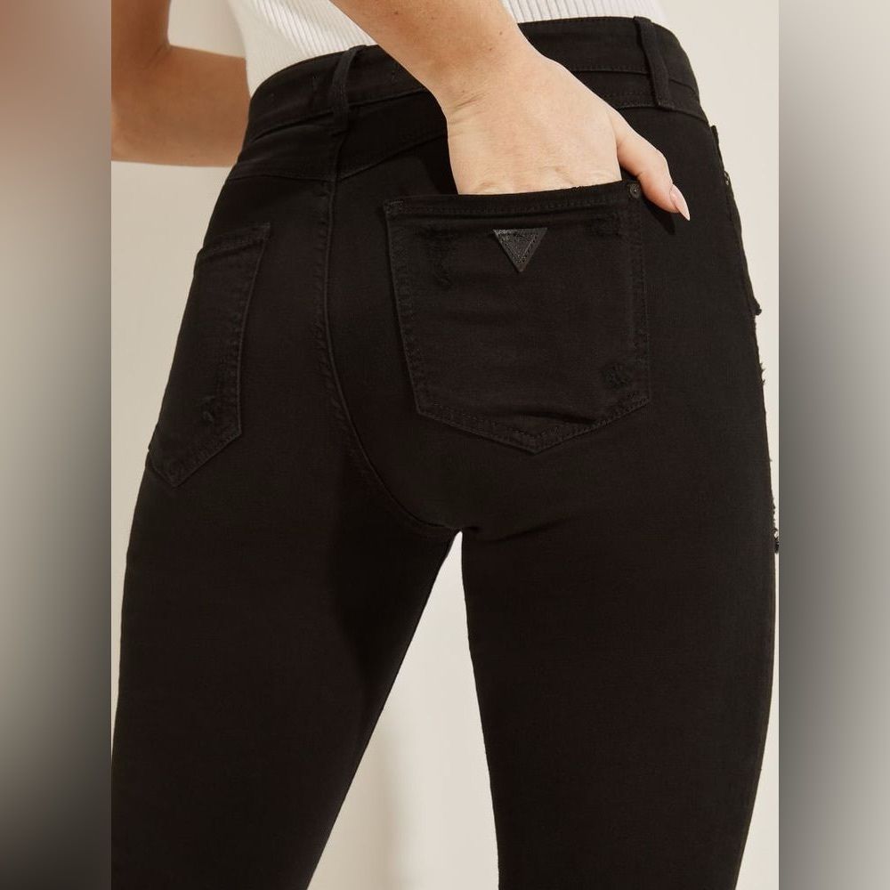 GUESS High Rise Black Jeans with Destroy - Picture 4 of 6
